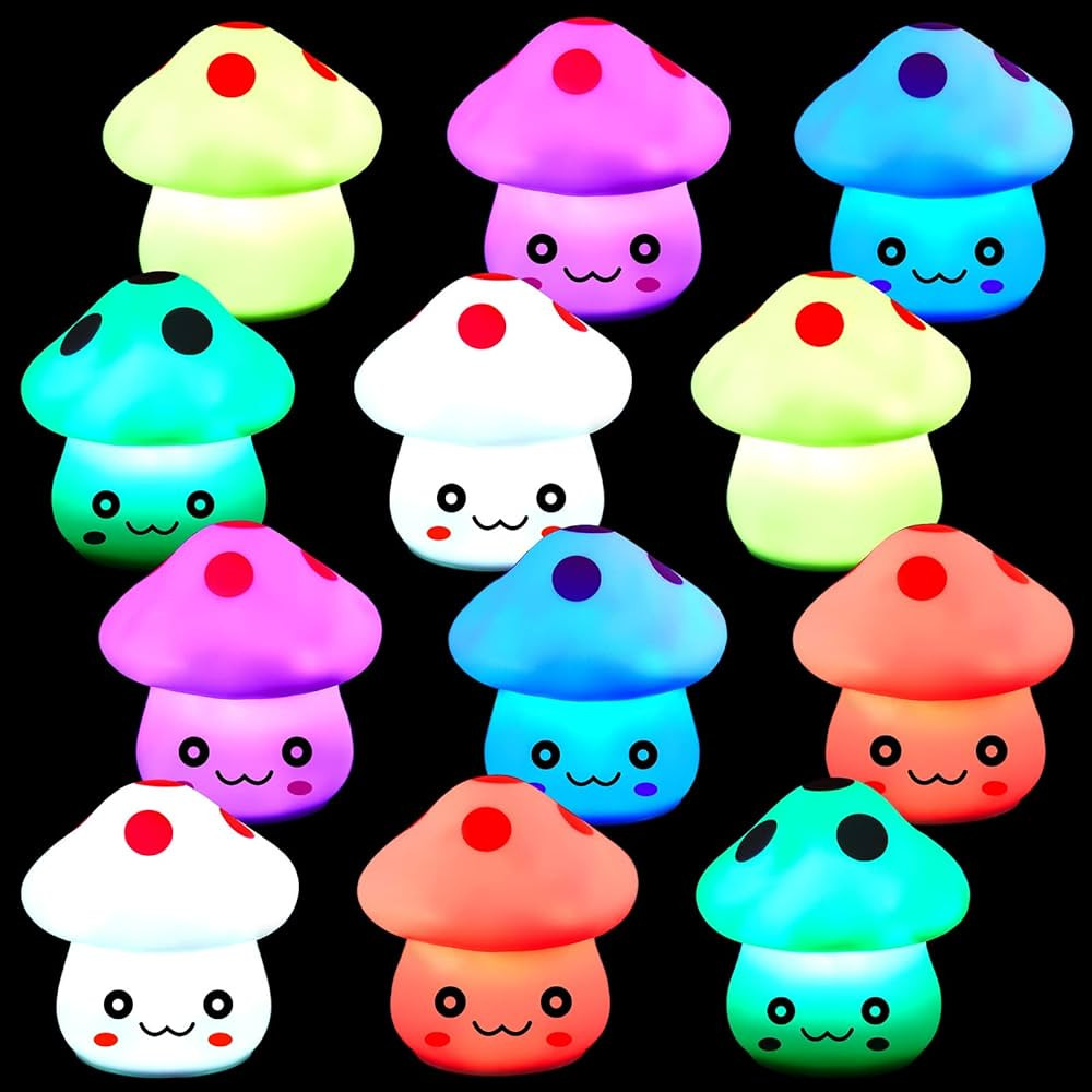12 Pieces LED Night Light Cute Mushroom Night Lamp 7 Color Flashing Mushroom Decor Mini Pretty Mu... | Amazon (US)