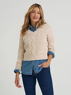 Women's V-Neck Plaited Sweater | Lee Jeans