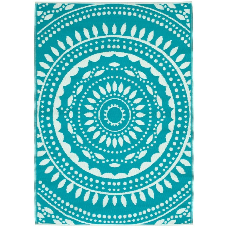 Mainstays 5'x7' Teal Blue Medallion Reversible Outdoor Rug | Walmart (US)