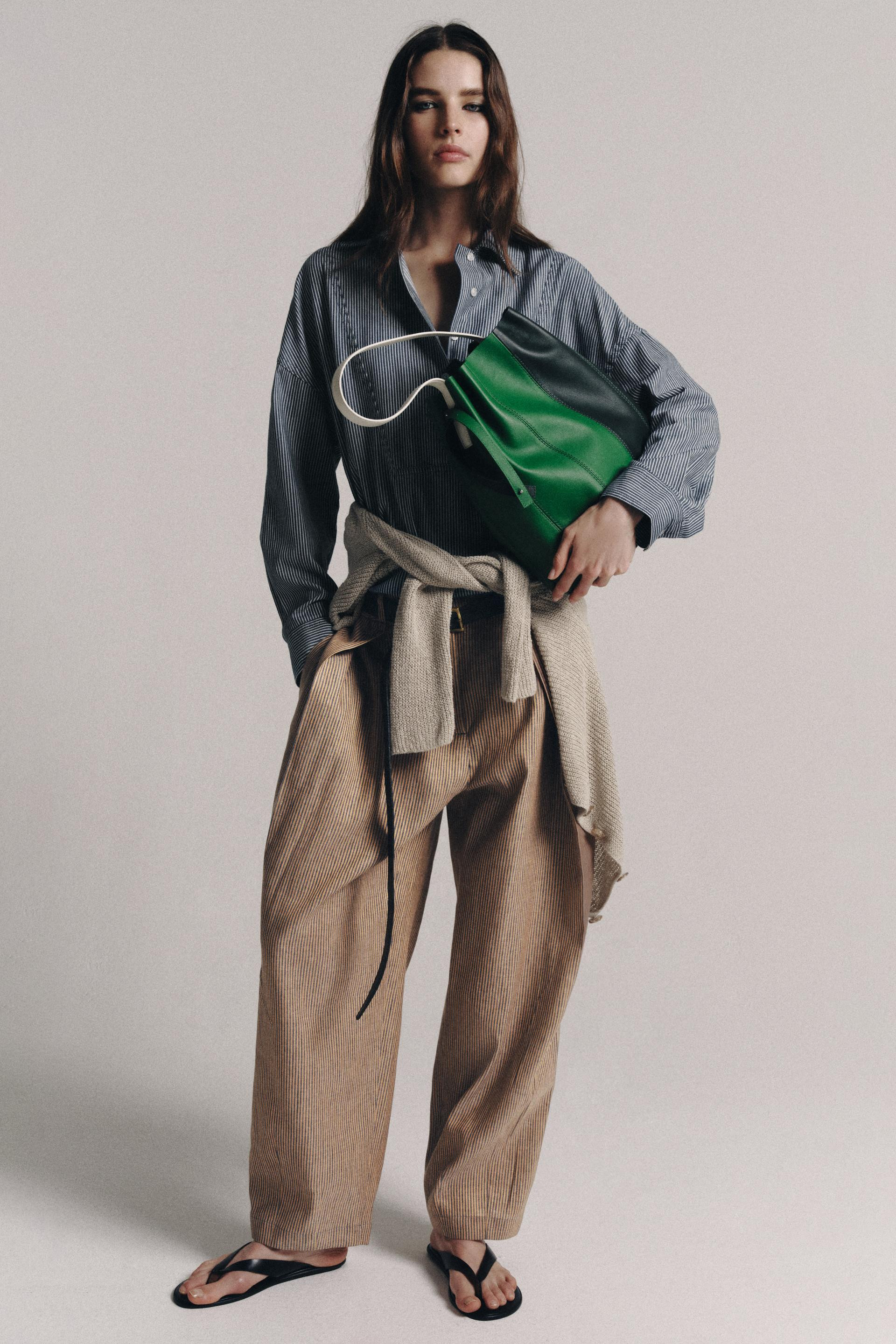 Zara - Colorblock Leather Shoulder Bag - Green - One Size Only - Woman | Zara US