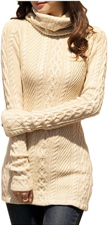 Women Polo Neck Knit Stretchable Elasticity Long Slim Sweater | Amazon (US)