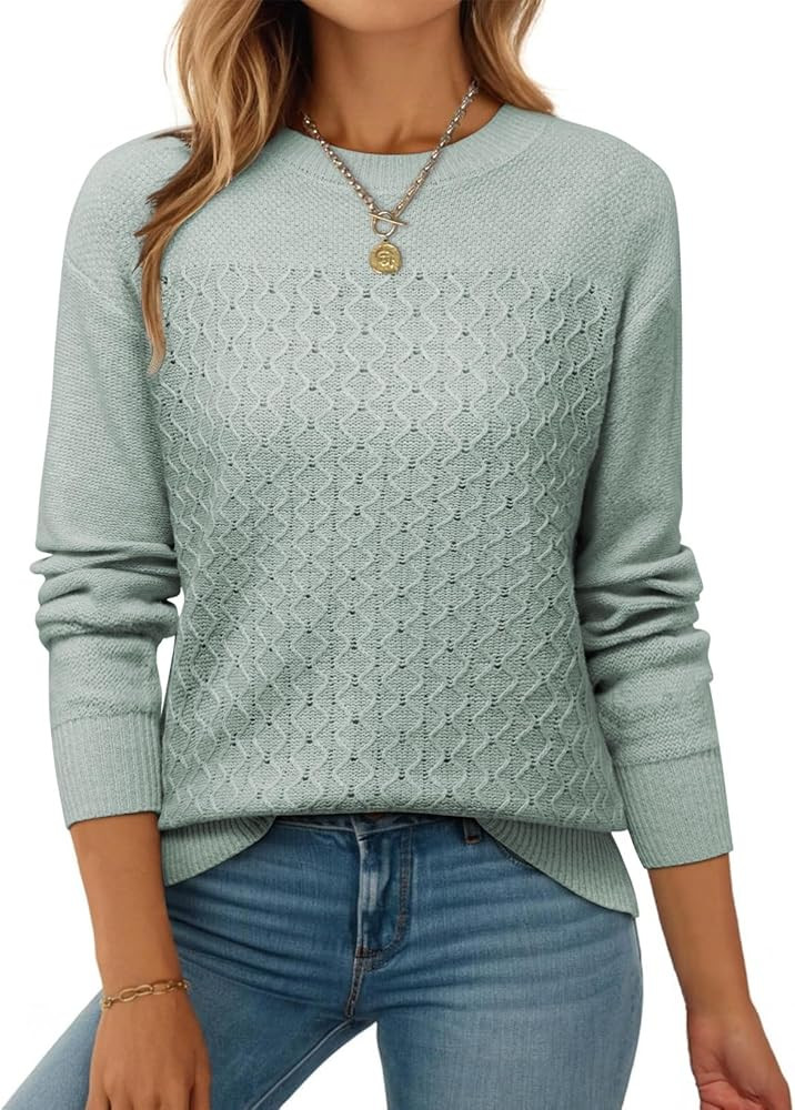 EVALESS Sweaters for Women Trendy 2025 Crewneck Long Sleeve Lightweight Knit Pullover Tops Fall F... | Amazon (US)
