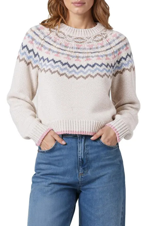 All in Favor Fair Isle Crop Sweater in Ivory/pink at Nordstrom, Size Small | Nordstrom