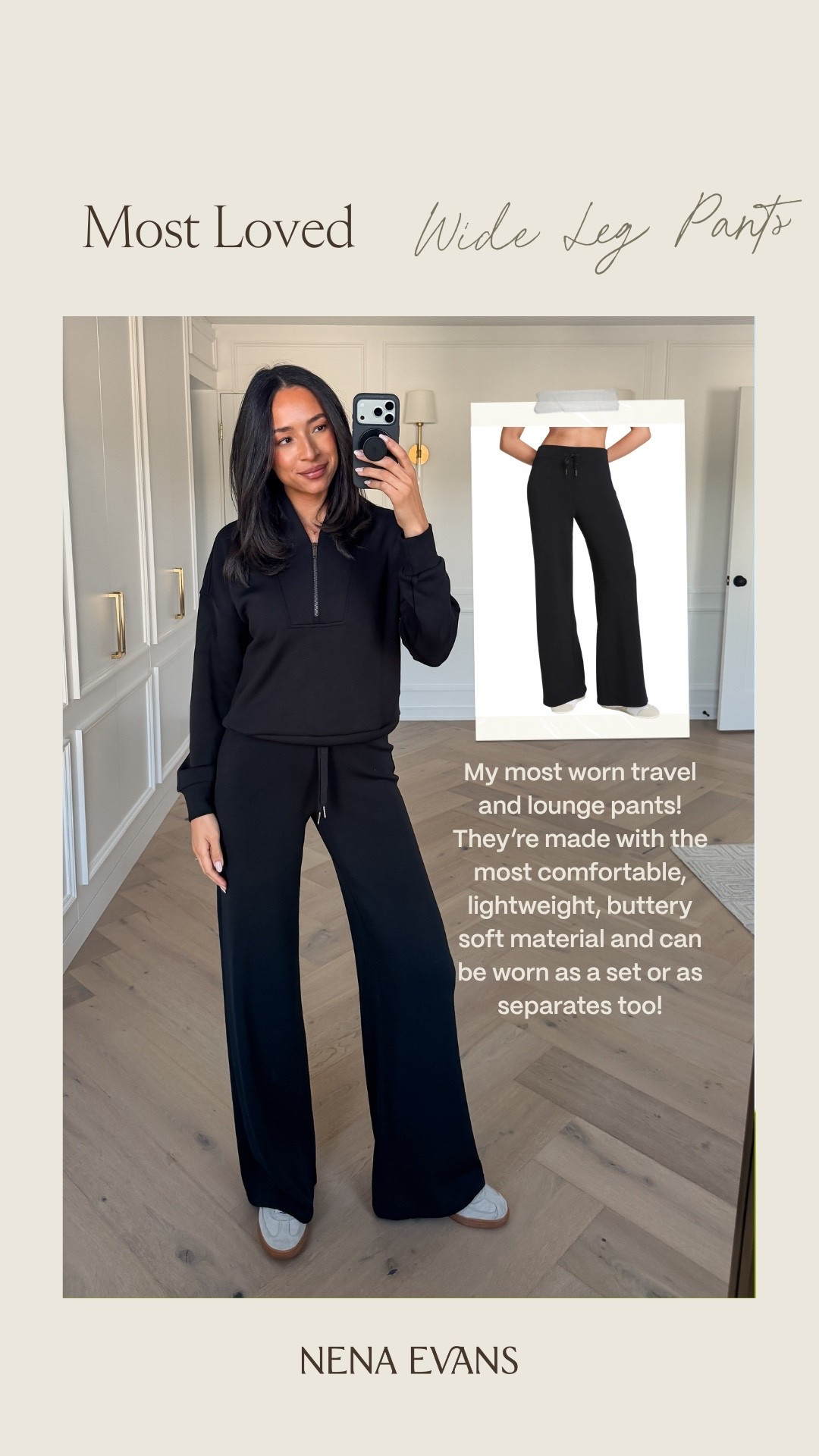 Most loved in May 🤍 Use code NENAXSPANX for 15% OFF your first order! The most comfortable, lightweight and buttery soft material! 😍 Wearing size S half zip and S Tall wide leg pants 

work from home outfit, airport outfit, travel outfit, errands outfit, casual outfit, mom outfit, postpartum outfit, loungewear, matching set

#LTKSeasonal #LTKTravel