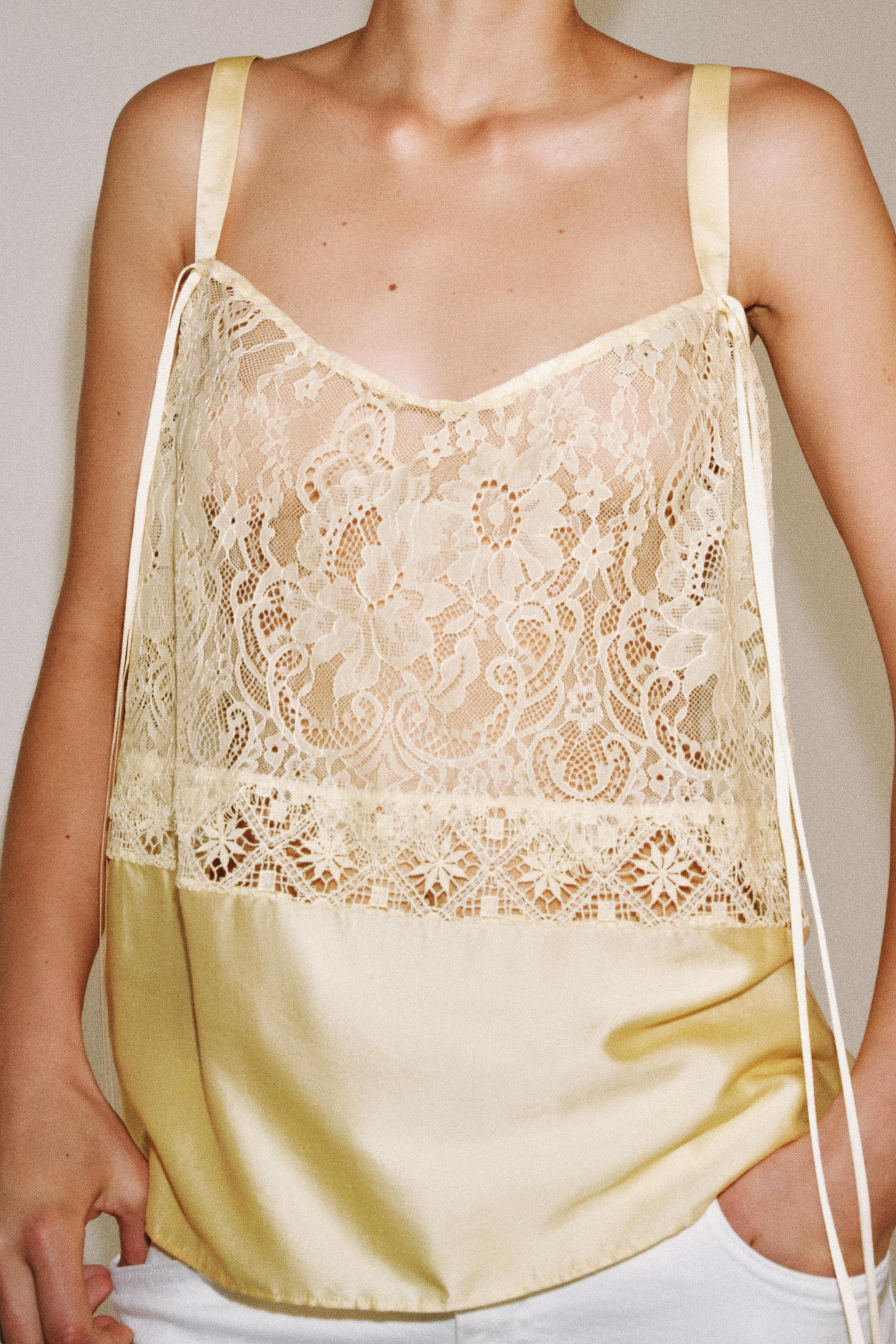 ZW COLLECTION SATIN EFFECT LACE TOP | Zara US