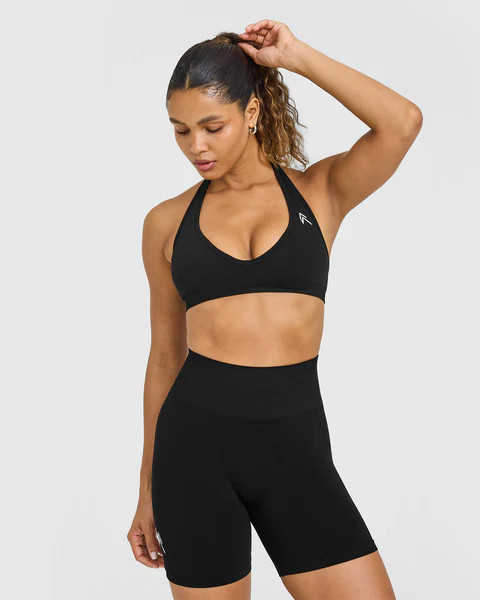 Effortless Seamless Halter Neck Sports Bra 
 Black | Oner Active (UK / US)