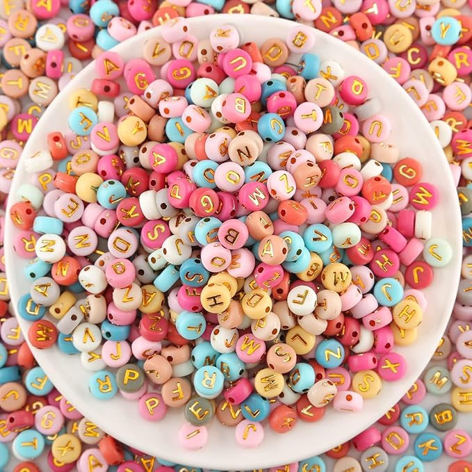 1000pcs Acrylic Small Letter Beads Round Letter Beads Colorful Acrylic with Gold Letter Alphabet ... | Amazon (US)