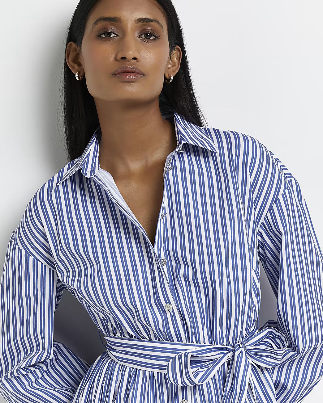 Blue striped mini shirt dress | River Island (UK & IE)