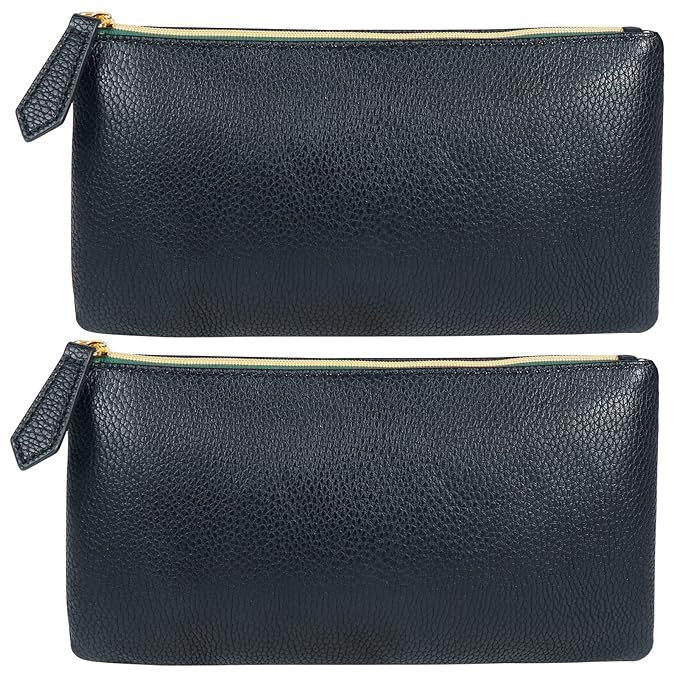 HRX Package Soft Faux Leather Cosmetic Bag, 2pcs Black Makeup Brushes Zipper Pouch Travel Organiz... | Amazon (US)
