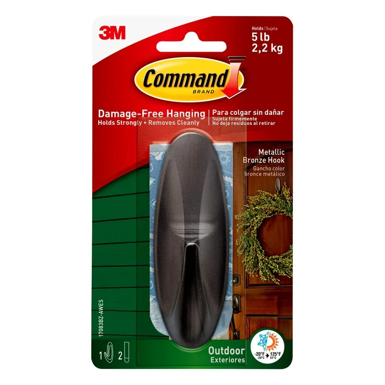 Command Outdoor Metallic Bronze Hook, Large, 1 Hook, 2 Strips/Pack - Walmart.com | Walmart (US)