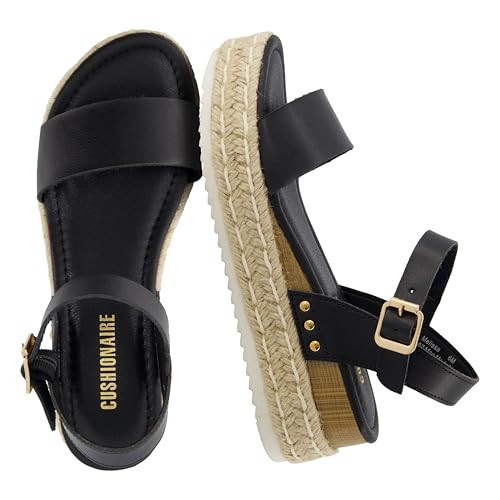 CUSHIONAIRE Melissa Espadrille Platform Sandals For Women with Adjustable Ankle Strap and Memory Foam Insole-Comfortable Womens Sandals for Summer, BLACK 9 | Amazon (US)