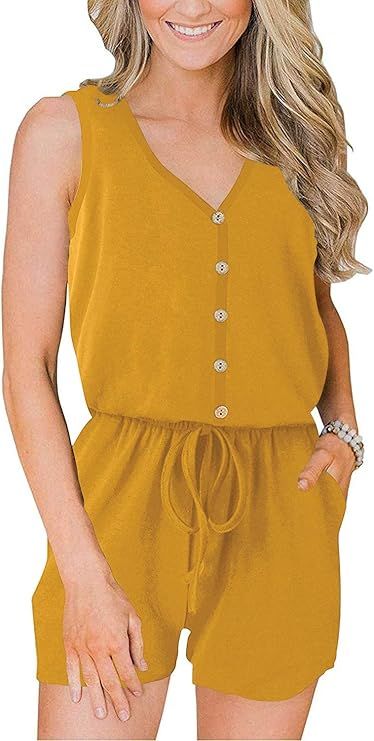ANRABESS Women’s Summer Casual Sleeveless V Neck Front Button Loose Jumpsuits Rompers with Pock... | Amazon (US)