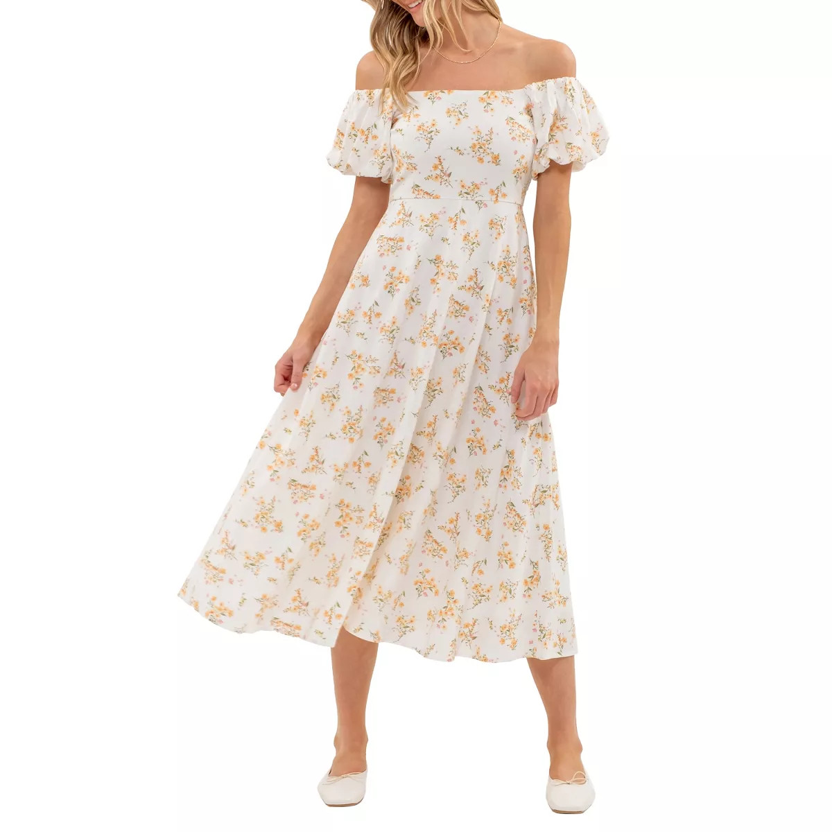 August Sky Women's Floral Off Shoulder Side Split Midi Dress | Target