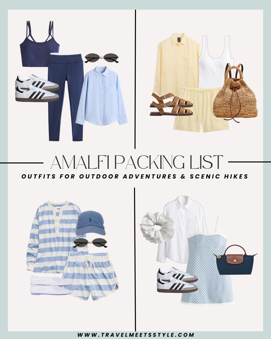 Headed to the Amalfi Coast and need some help packing? This is your destination for the ultimate Amalfi Coast packing list 🌊 Explore here for Italy outfit ideas for outdoor adventures & scenic hikes and visit travelmeetsstyle.com to read the full post ☀️
