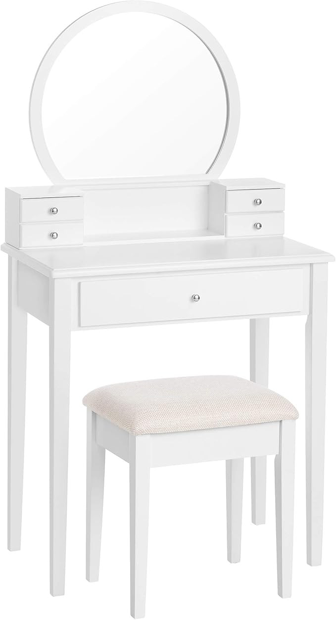 VASAGLE Vanity Set Makeup Dressing Table with Mirror, Padded Stool, 5 Drawers, 27.6 x 15.7 x 52.8... | Amazon (US)
