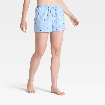 Women's Ski Print Flannel Pajama Shorts - Auden™ Blue XS | Target