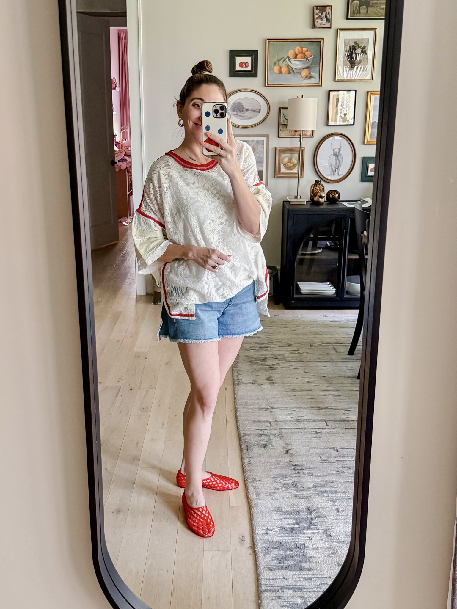 None of my shorts fit from last year so I quickly bought these from old navy. They are legit! Love the cut, wash, and price of them! Definitely recommend them to anyone looking for a great basic pair of shorts. My top is a splurge but I know if I waited for a sale, it’d be gone. Give me all the baseball type tops! Also, remember I told yall I’m into jelly’s this season?! Welp, this is pair number one of two!! 

#LTKMidsize #LTKootd #LTKOver40