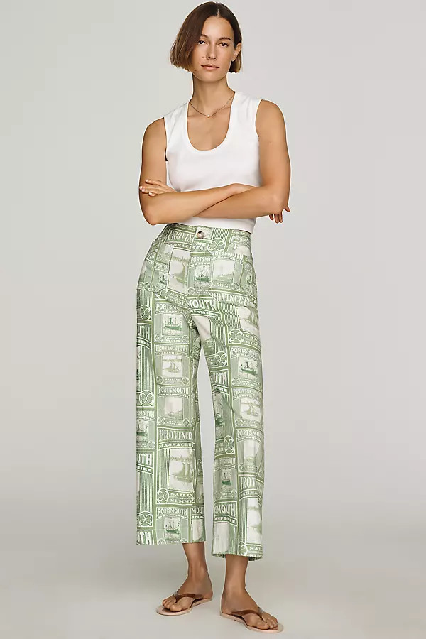 Colette Printed Linen Blend Crop Wide-Leg Pants by Maeve | Anthropologie (US)