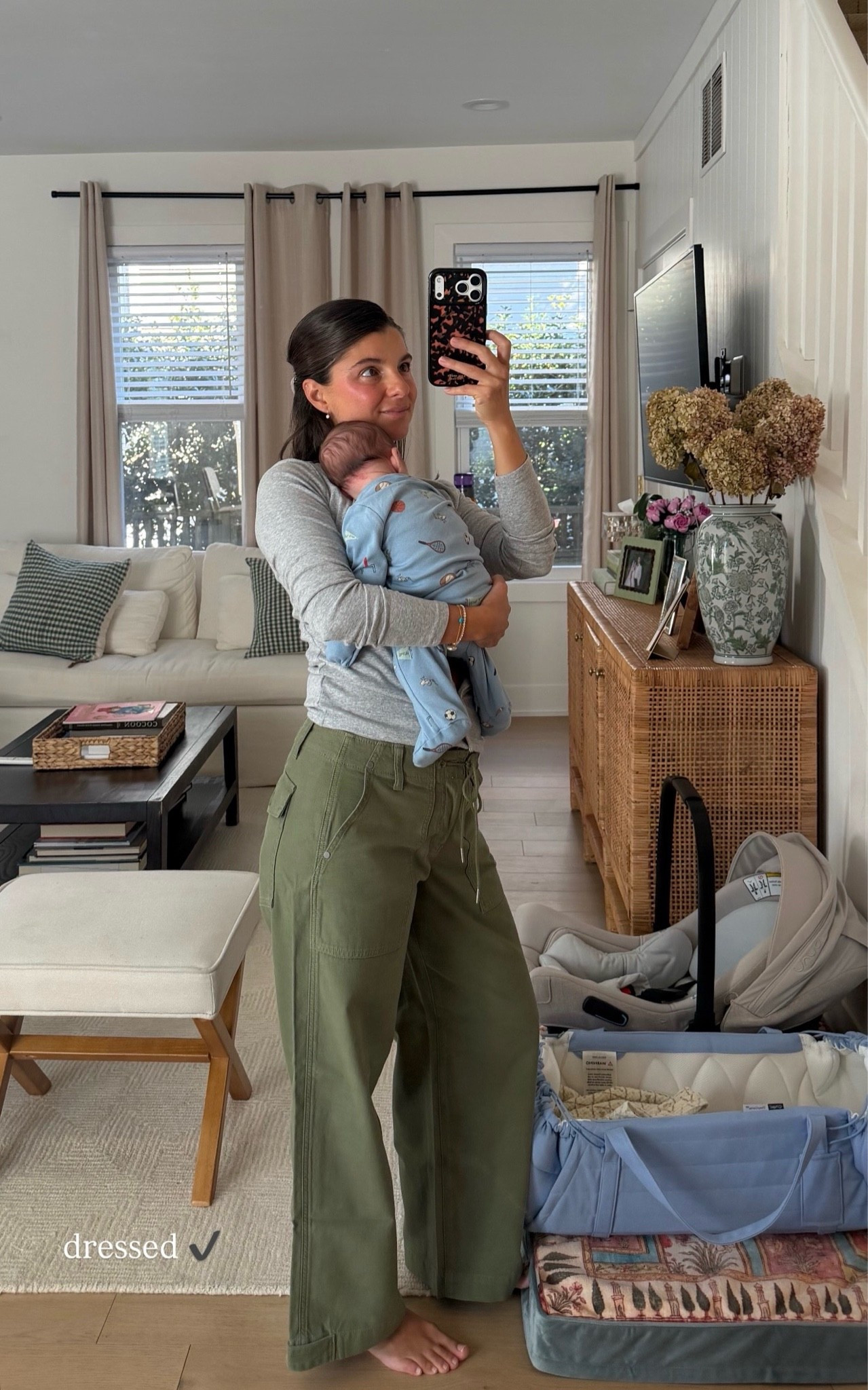[10/13/26] outfit of the day 💙 pants are from @abercrombie, but currently sold out so linking similar styles. Top is from @gap and on sale for 40% off + breast-feeding friendly! William is in @Carters US.