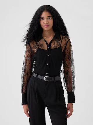 Sheer Lace Classic Shirt | Gap (CA)