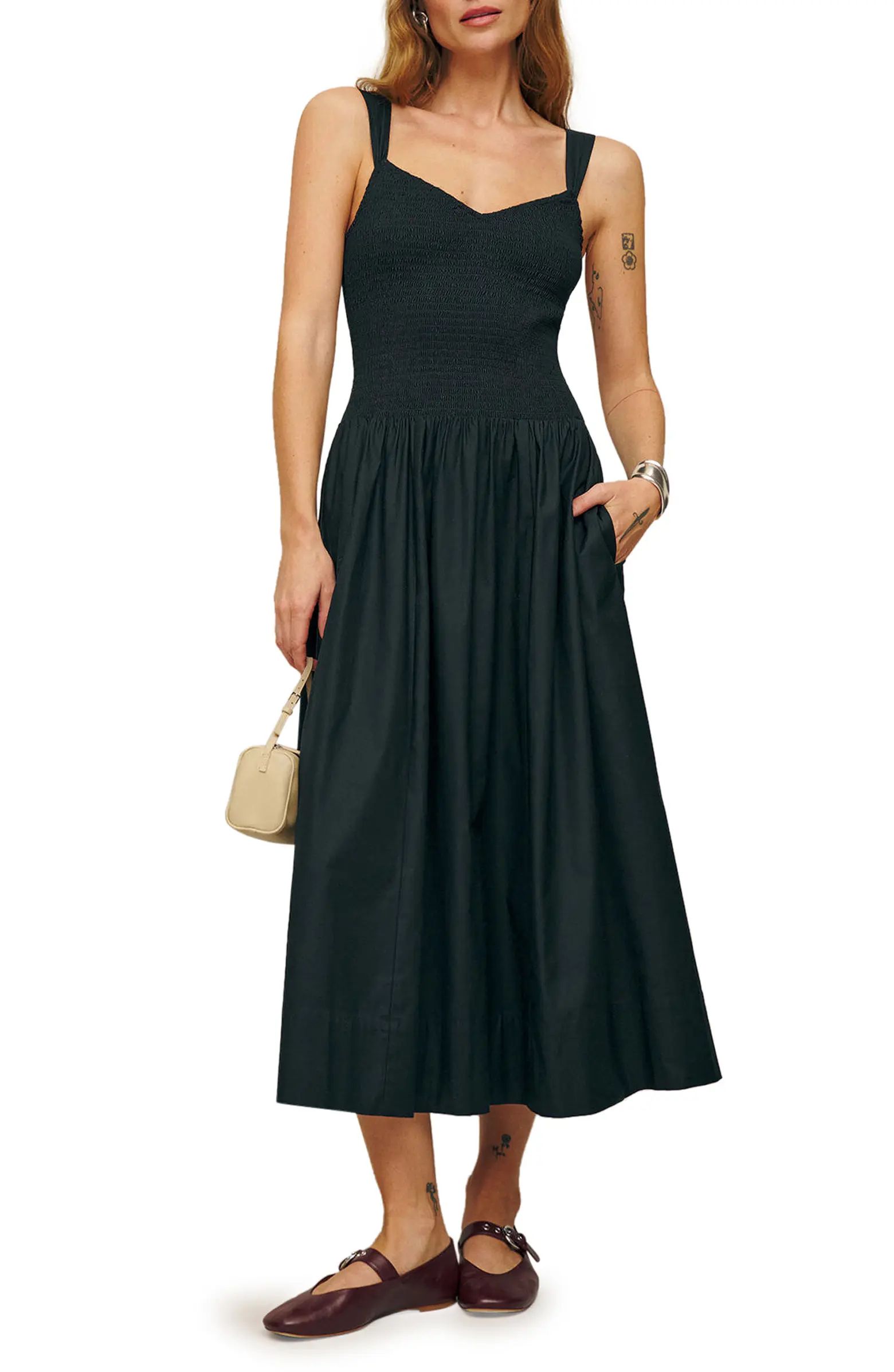 Sariah Smocked Organic Cotton Midi Dress | Nordstrom