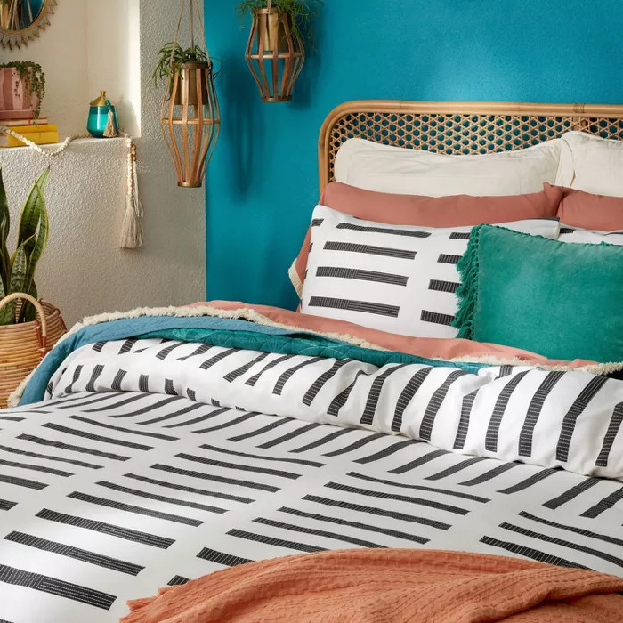 Dash Print Duvet Cover & Sham Set Off-White/Black - Opalhouse™ designed with Jungalow™ | Target