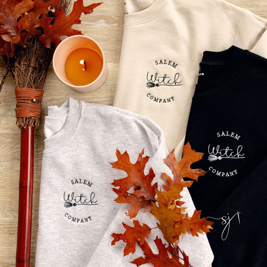 Salem Witch Company Embroidered Varsity Crewneck Sweatshirt, Fall Halloween Witch Spooky Season B... | Etsy (US)