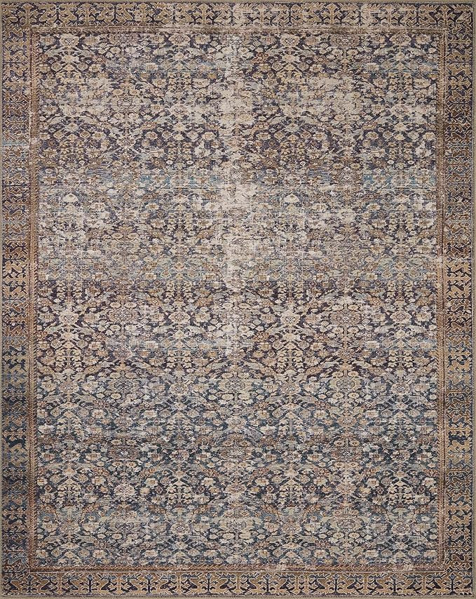 Loloi Amber Lewis x Loloi Georgie Collection GER-05 Denim / Spice, 2'-6" x 9'-6", 0.19" Thick Run... | Amazon (US)