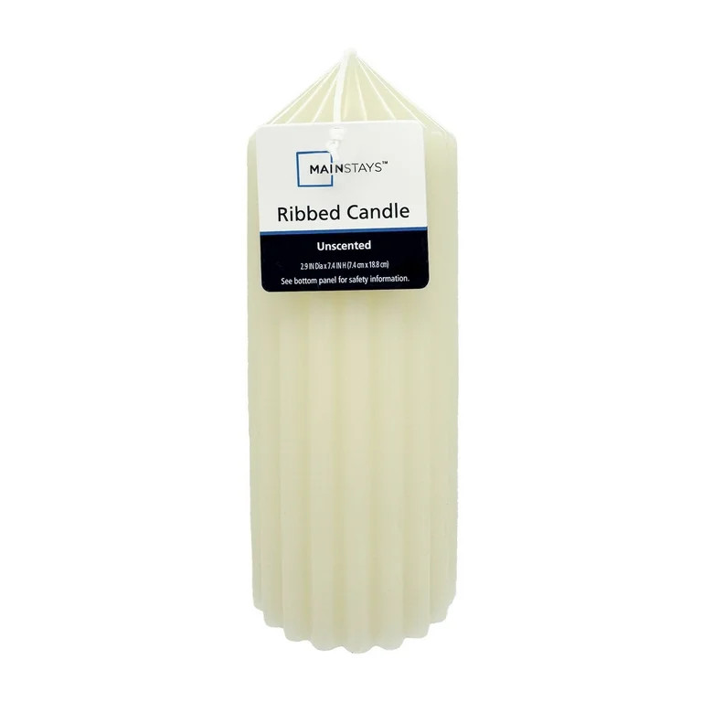 Mainstays Unscented Ribbed Pillar Candle, 2.9 inches x 7.4 inches Height, Ivory | Walmart (US)