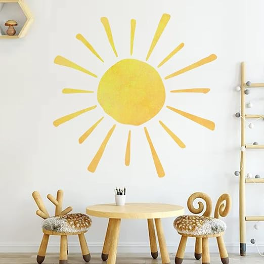 35.4" x 35.4" Watercolor Boho Sun Wall Decals Peel and Stick, PVC Sunrise Wall Stickers, Yellow S... | Amazon (US)