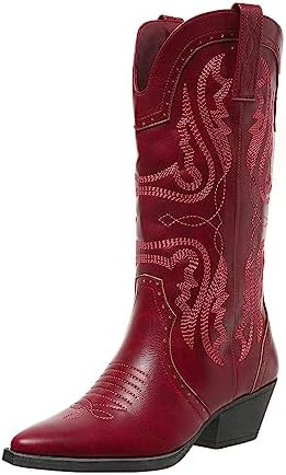 SelRoys Cowboy Boots for Women Cowgirl Mid Calf Western Boots Embroidered Stitched Pointed Toe Ch... | Amazon (US)