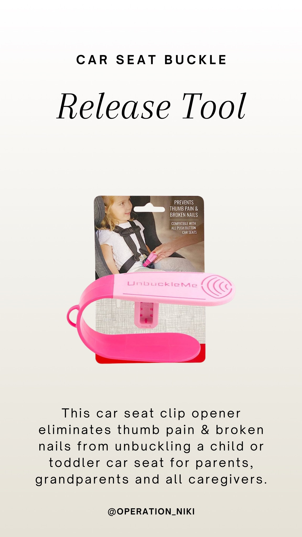If you love your nails as much as I do, you need one of these! This car seat clip opener eliminates thumb pain & broken nails from unbuckling a child or toddler car seat. 

Follow for more @OPERATION_NIKI on IG, TikTok, & Facebook

sahm, purse essentials, mom bag, what’s in my bag, organized home, mom purse, mom must haves, cleaning tips, organization, summer bag, car seat, buckle release, travel, mom mobile, car essentials, travel hacks, toddler, vehicle organization 

#LTKFindsUnder50 #LTKBacktoSchool #LTKKids