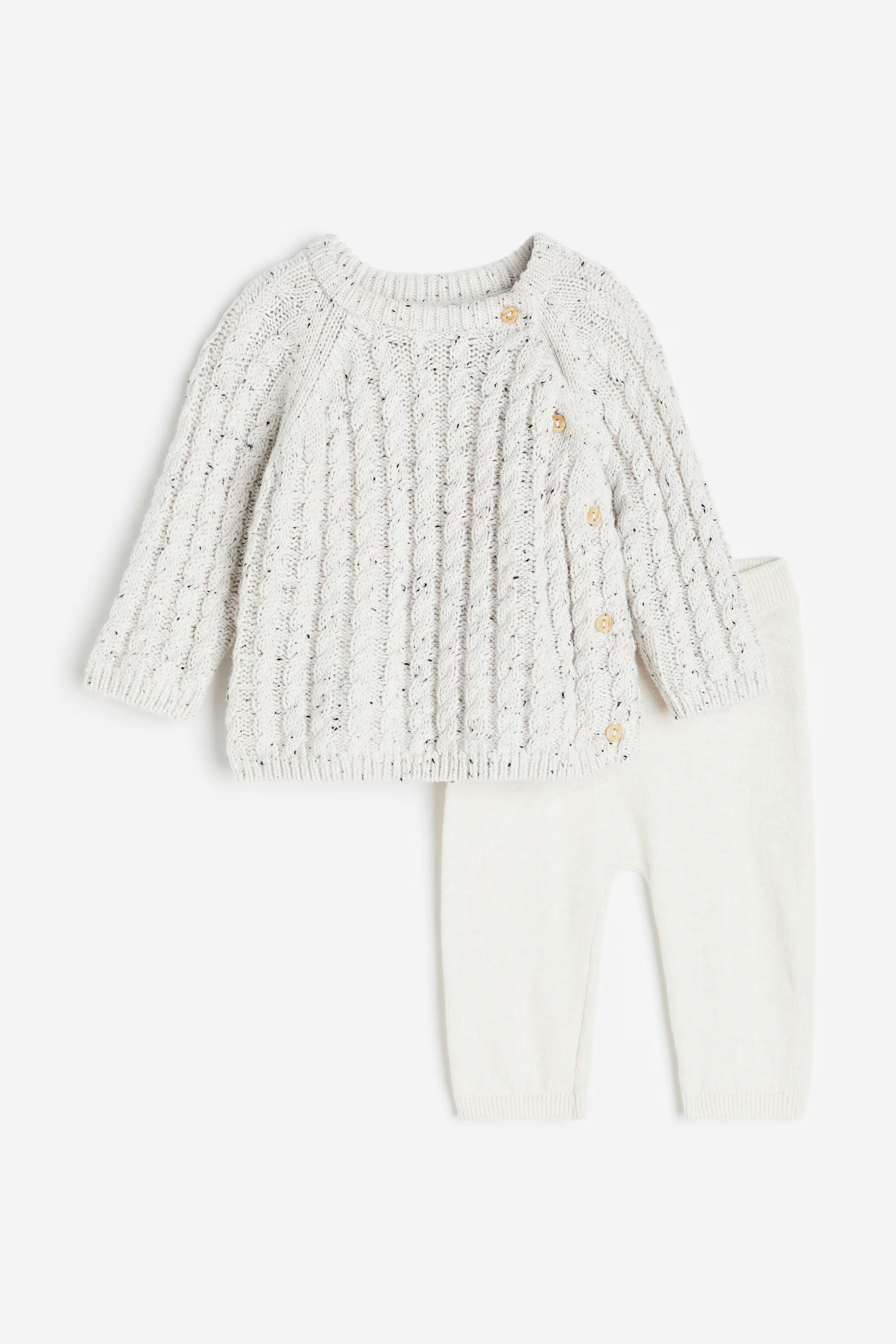 2-piece Knit Cotton Set - Natural white - Kids | H&M US | H&M (US + CA)