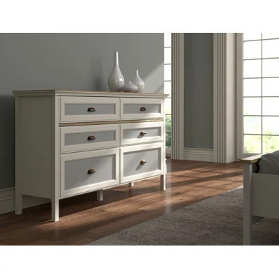 6-Drawers Dresser With MDF Doors – 61" W X 36" H X 17" D – Cream / Oak / Grey | Wayfair North America
