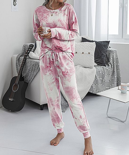 Romantichut Women's Sweatpants pink - Pink Tie-Dye Jogger Pajama Set - Women | Zulily