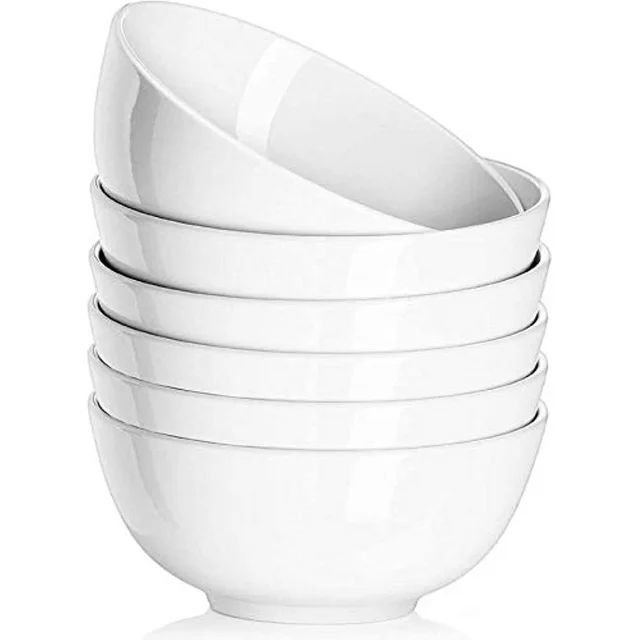 Ceramic Soup Bowls & Cereal Bowls - 6" White Bowls Set of 6 for Soup, Cereal, Oatmeal, Fruit, Ric... | Walmart (US)