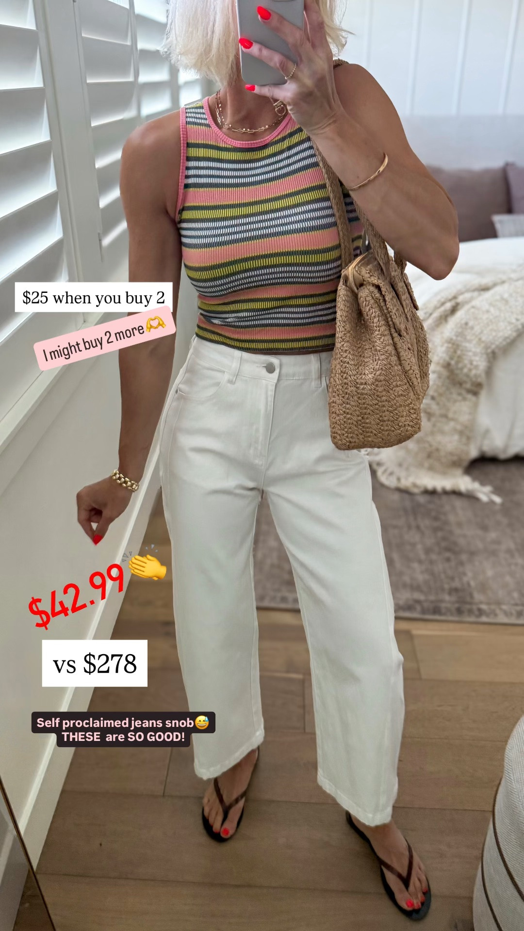 Need now affordable striped tanks ($25 when you buy 2 get 20% off) and the BEST dupe Mother jeans for $42.99 vs $278
Tank is color peach/grey

Size UP in tanks -wearing l/xl
White jeans fit tts weraing 4/s

#LTKOver40 #LTKootd #LTKmomlife
