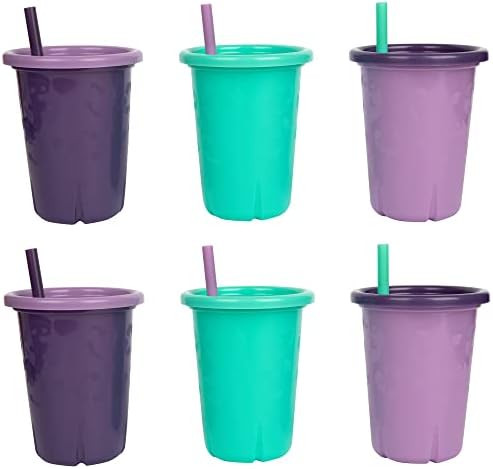 The First Years GreenGrown Reusable Spill-Proof Straw Cups, Toddler Straw Cup, 6 Pack, Purple/Teal | Amazon (US)