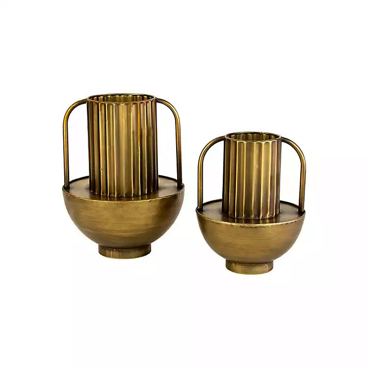 Antique Brass Metal Vases with Handles, Set of 2 | Kirkland's Home