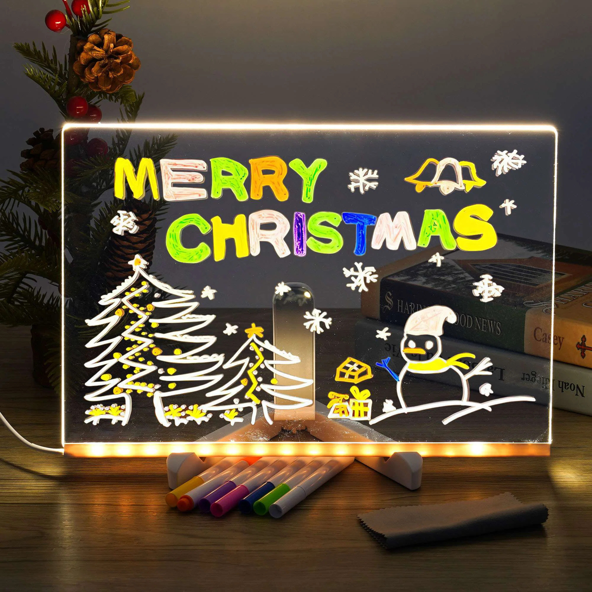LED Note Board with Colors Light Up Acrylic Dry Erase Board with 7 Pens for Office School Home | Wayfair North America