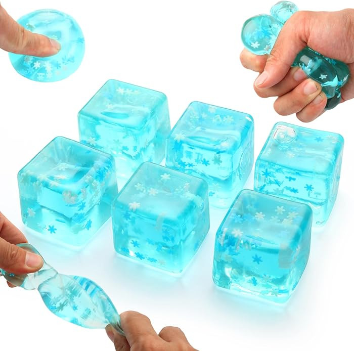 6 Pack Stress Balls Ice Cube with Snowflakes Inside, Sensory Squishy Ice Squeeze Toy Fidget Slow ... | Amazon (US)