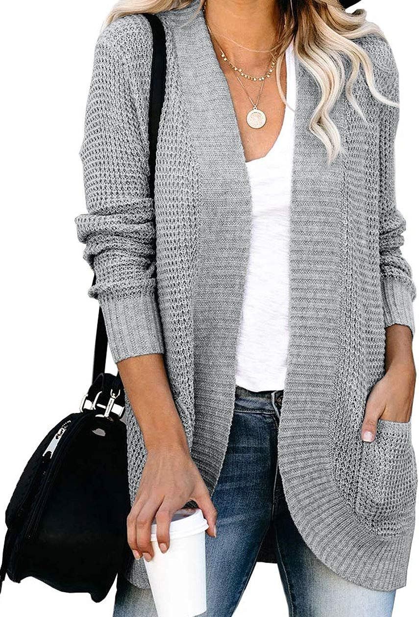 ZESICA Women's Long Sleeve Open Front Casual Lightweight Soft Knit Cardigan Sweater Outerwear wit... | Amazon (US)