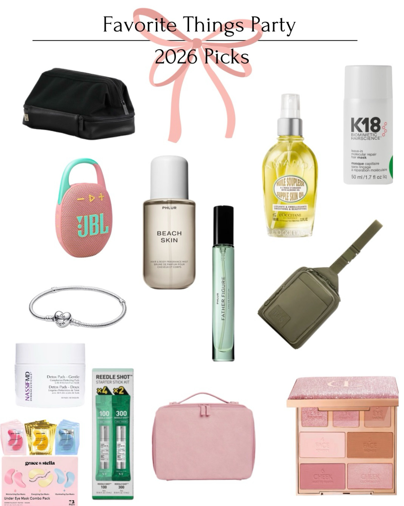 2026 Favorite Things Party 

Beis, travel bags, perfume, body oil, hair care, skincare, make up, pandora, wireless speaker 

#LTKTravel #LTKgrwm #LTKBeauty