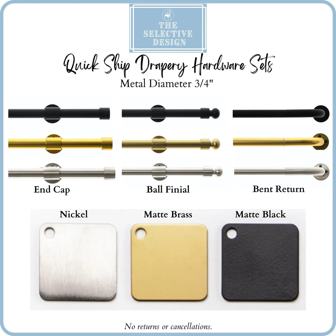 Metal Quick Ship Drapery Hardware Set, Matte Brass/nickel/matte Black, Curtain Rods, Finials, Bra... | Etsy (US)