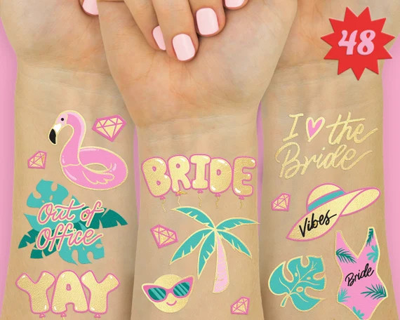 Bachelorette Pool Party Tattoos  48 Glitter Styles  | Etsy | Etsy (US)