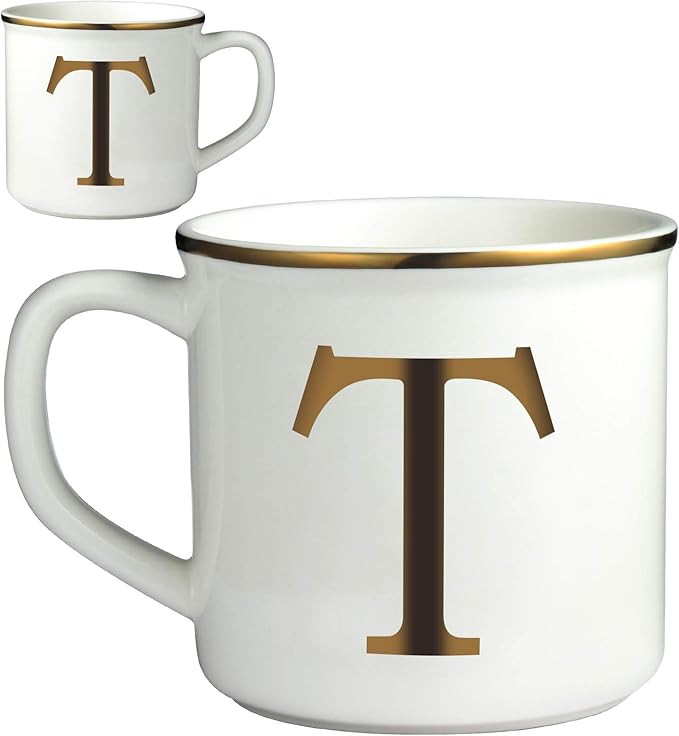 Miicol Gold Initials 16 oz Large Monogram Ceramic Coffee Mug Tea Cup for Office and Home Use, Cut... | Amazon (US)