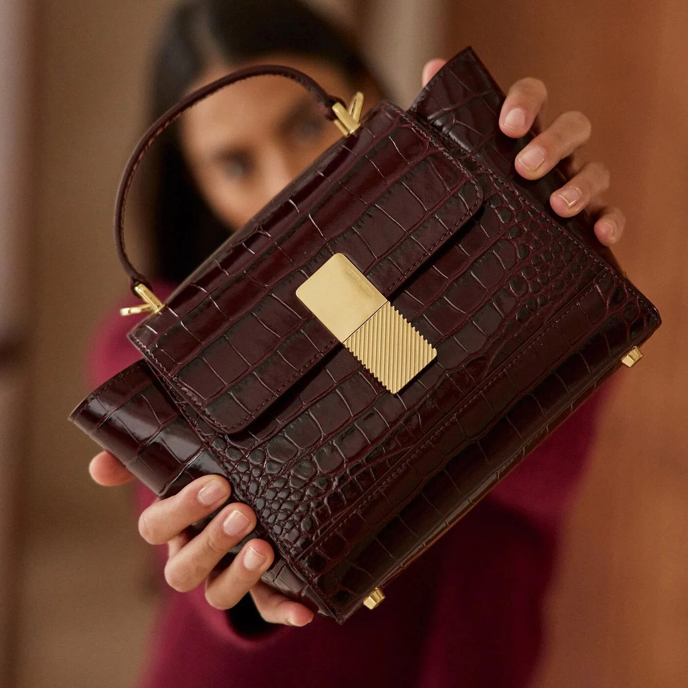 Mini Marly Gold Edition - Burgundy Embossed Leather | ATELIERS AUGUSTE
