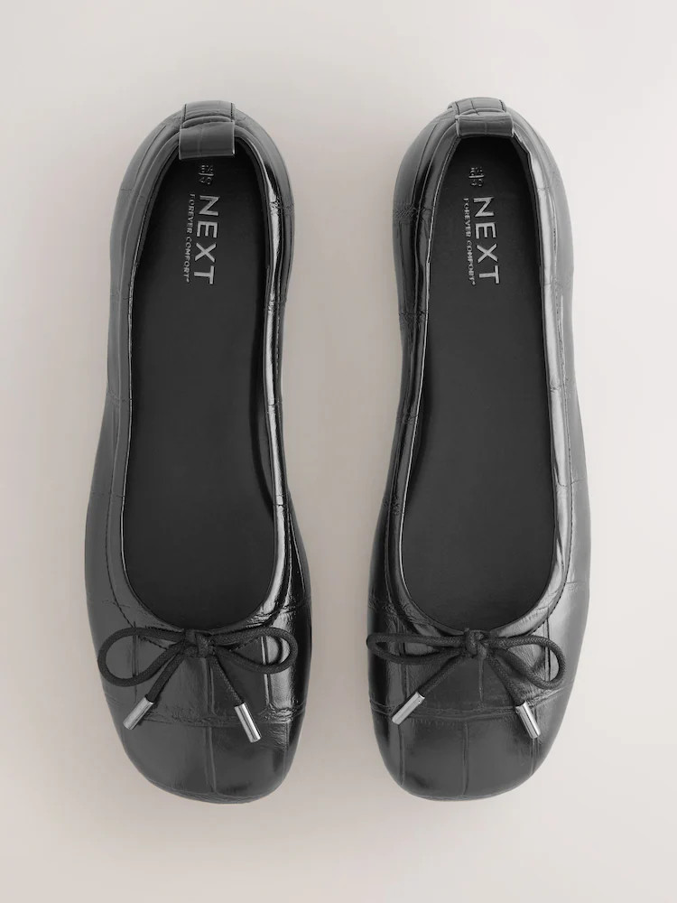 Black Forever Comfort® Square Toe Bow Ballet Flats | Next US