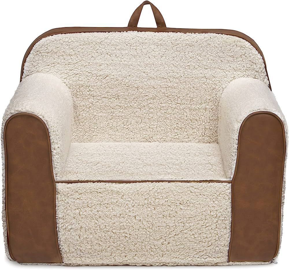 Delta Children Cozee Sherpa Chair for Kids, Cream Sherpa/Faux Leather | Amazon (US)