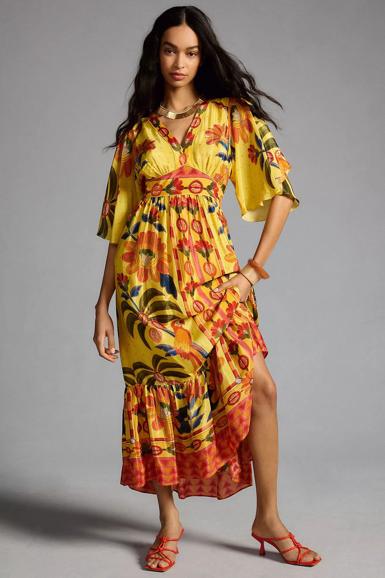 Farm Rio Printed V-Neck Ruffle-Hem Dress | Anthropologie (US)